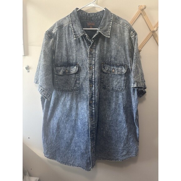 Men’s Boulder Creek  3XLT Acid Wash Denim Short Sleeve Button Up Shirt - Picture 1 of 4